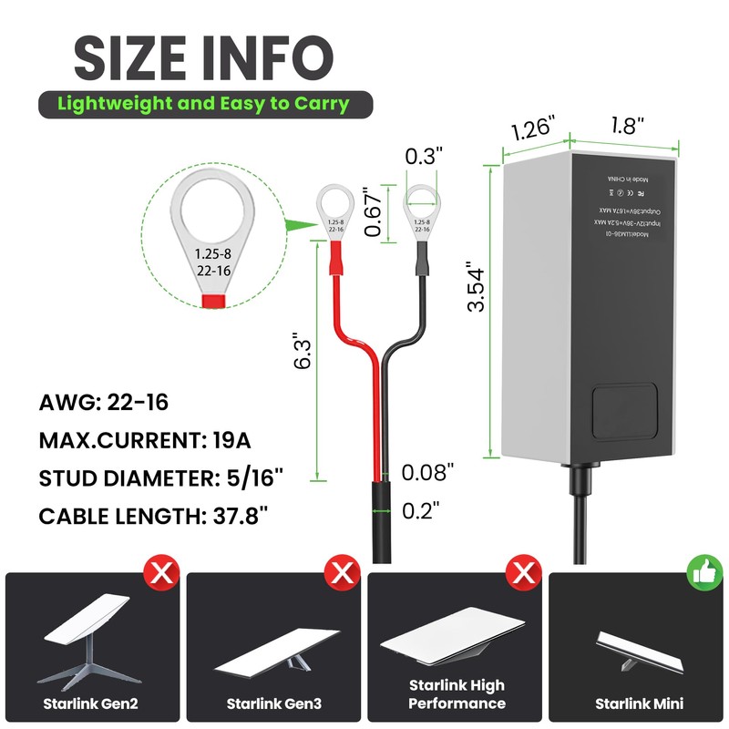 Terapaton Portable Battery Connector, Vehicle Battery Converter for Starlink Mini