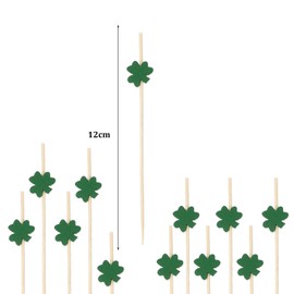 ENLACE Lucky Clover Cocktail Skewers, Pack of 100, Finger Food Skewers, 12 cm, St. Patrick's Day Cocktail Decoration, Wooden Skewers, Fruit Skewers, Wooden Toothpicks, Party Picks, Burger Skewers,