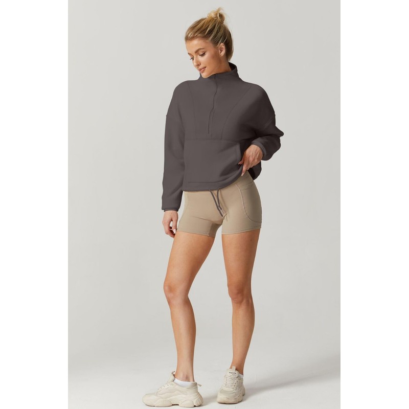 QINSEN Women Polar Fleece Sweatshirt Half Zip Long Sleeve Cozy