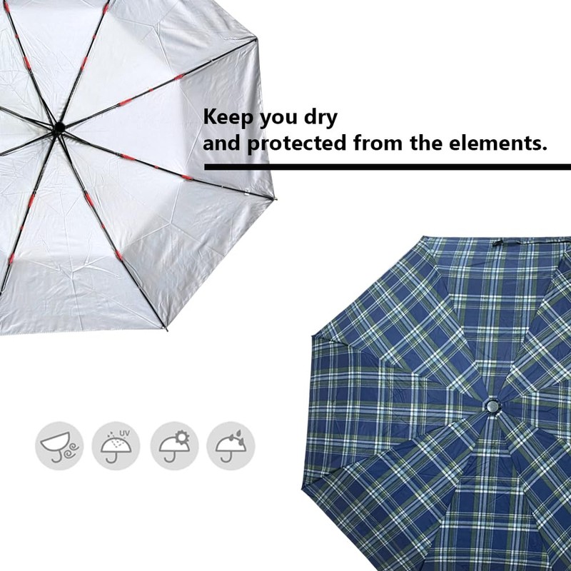 8-Rib Three-Fold Automatic Silver Umbrella, Sun and Rain Dual-Use -