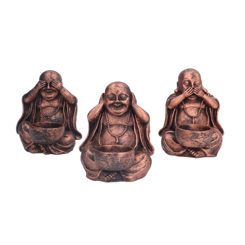 3PCS Buddha Statue Candle Holder Stand Resin Buddha Candlestick Ornament