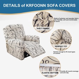 KRFOONN Stretch Recliner Slipcovers Printed Recliner Chair Covers 4-Piece Lazy Boy Chair Covers Non Slip Reclining Furniture Protector Sofa Couch Cover with Storage Pocket for Living Room, ColorA56