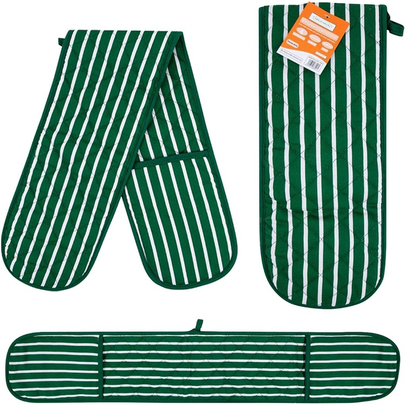 Double Oven Gloves Butcher Quilted Stripe Heat Resistant Oven Mitts