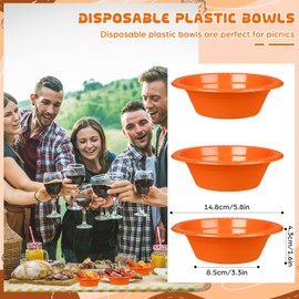 wlilupah 30 Pack 12 oz Orange Disposable Plastic Bowls Dessert, Ice Cream, Salad, Soup Serving Cups for Party, Picnic, Food Snacks (Orange)