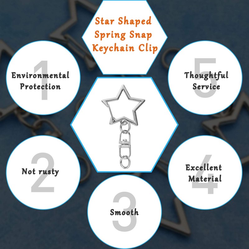 60Pcs Star Shaped Spring Snap Keychain Clip,Metal Swivel Clasp Snap