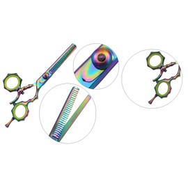 Supreme 5.5" Rainbow Titanium Swivel Thumb Hairdressing & Thinning Scissors Set