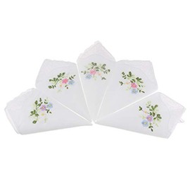 Prettyia Paquete De 5 Mujeres Damas De Algodón Pañuelos Bordados Florales Con Encaje Borde Mariposa - 01, 27 x 27 cm