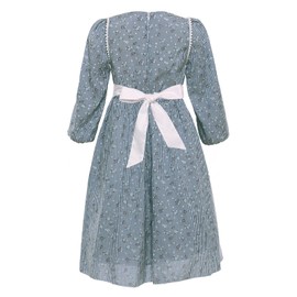 Mikan Tsumiki Pioneer Costume Colonial Dresses Girls Prairie Floral Pilgrim Dress Long Sleeve with Apron and Bonet, Navy Plaid, Small