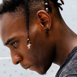 KRKC&CO Men Stud Earrings, Square Studs, 925 Sterling Silver, 14K Gold Iced Out CZ Diamond Black Onyx, Hypoallergenic, Stylish Hip Hop Street-Wear Look for Men Women