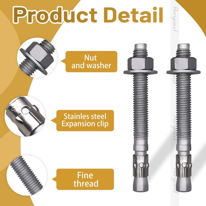 Horiznext 5/8 Concrete Anchors, Galvanized Carbon Steel Wedge Anchors with