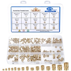 370 Pcs Brass Knurled Insert, M2 M2.5 M3 M4 M5 M6 & 1/4-20 Female Thread Brass Nuts, Press-in Knurled Insert, Embedment Nuts for Plastic Shell 3D Printing Part