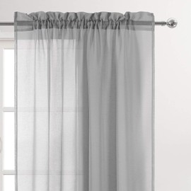 DWCN Grey Sheer Curtains, 63 Drop Rod Pocket Top Semi Transparent Light Filtering Net Curtains, Voile Curtains for Living Room and Bedroom, 52" Wide x 63" Drop, Set of 2 Panels