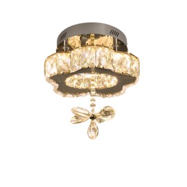 Flashing God Dia 8“ Modern Crystal Chandelier Living Room Mini Chandeliers Dinning Room Crystal Raindrop Chandelier Flush Mount Ceiling Light LED Dimmable 2700k 4500k 6000k