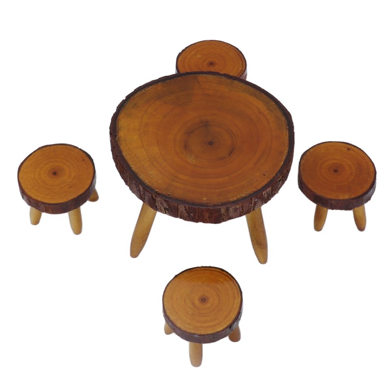 Dollhouse Wood Round Dining Table Chair Mini Miniature Dollhouse Furniture