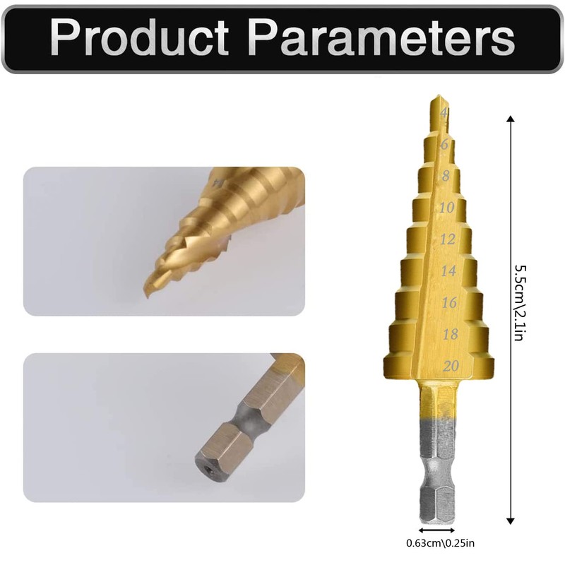 Fi18 3Pcs HSS Step Bits Set High Speed Steel Step