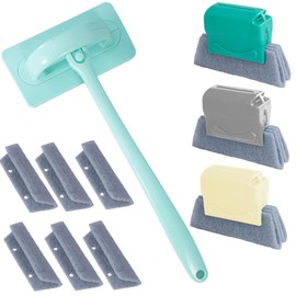 Window Screen Cleaner & Track Cleaning Kit – Mesh Screen Cleaning Brush + 3 Groove Brushes & 6 Replacement Cleaning Cloths – 14.8″ Detachable Long-Reach Handle, Wet & Dry Dual-Use