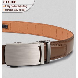 BULLIANT Mens Ratchet Belt,Leather Adjustable Slide Belt For Gift Mens Dress Casual 1 3/8",Size Adjustable(Tawny,34"-40" Waist Adjustable)