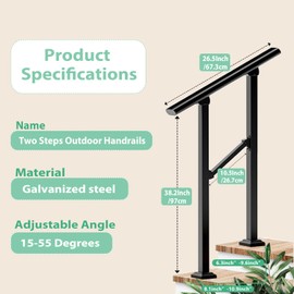Arti-Life Hand Rails for Outdoor Steps,Railings for Outdoor Steps,2 Step Handrails for Outdoor Steps,Porch Handrail Wrought Iron Railing Kit for Concrete,Brick,Wood Steps