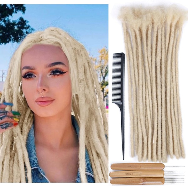 Huarisi 0.6cm Thickness 12 Inch 20Strands Blonde Human Hair Dreadlocks