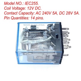 JZK MY4J DC 12V Coil DPDT 14 PIN Electromagnetic Power Relay, IEC255 3A150VAC, 5A 240V AC, 5A 28V DC, 14 Pins 14pin Electromagnetic Coil Relay Module