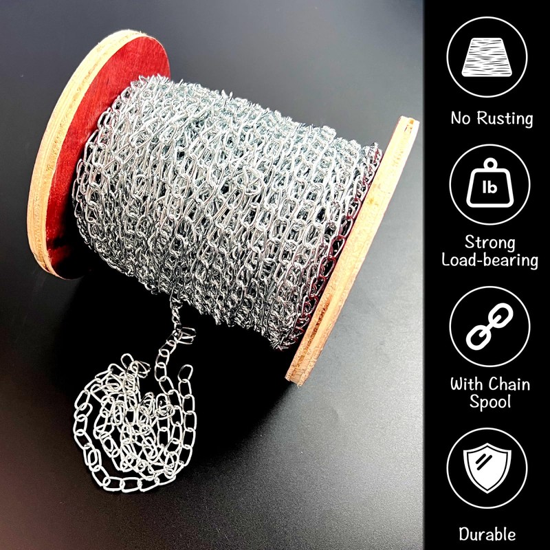 AIHSUMC 150ft Jack Chain, Galvanized Steel Link Chain with Spool