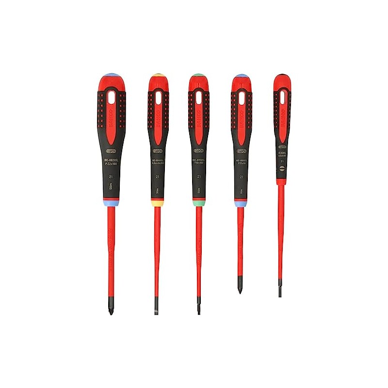 Bahco BE-9872SL Ergo 5 Piece VDE Insulated Slimline SL/PZ/TX Screwdriver