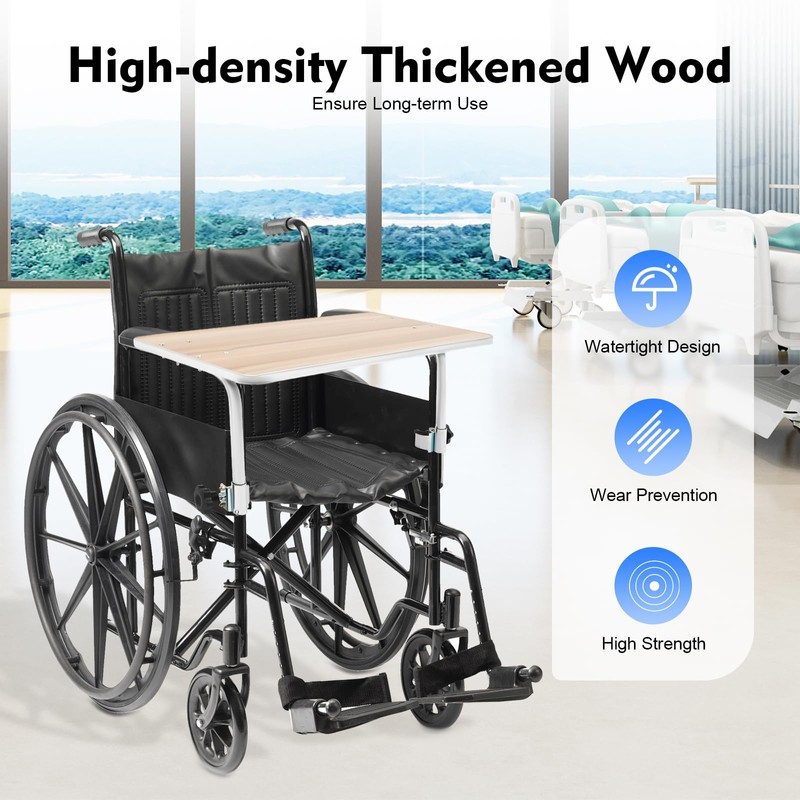 LIAPDG Wood Wheelchair Tray, Detachable Wooden Wheelchair Table with Steel