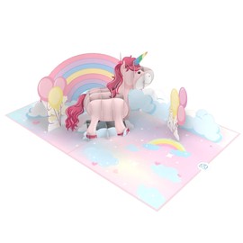 MOKIO® Pop Up Card - Pink Unicorn with Rainbow - Cute 3D Greeting Card for Birthday, Children's Birthday Card
