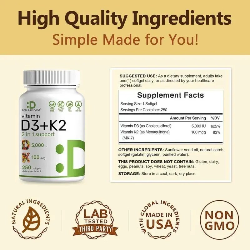 Vitamina D3 5000 Iu + K2 100 Mcg 250 Cápsulas