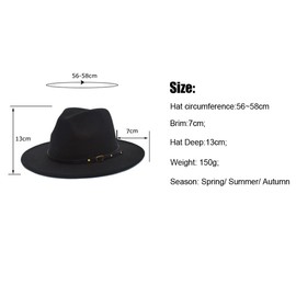 QUUPY Two Tone Wide Brim Fedora Hats Felt Panama Cap with Belt Buckle for Women Men Black