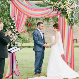 DUOBAO Rainbow Chiffon Wedding Arch Decor Kit - 2 Panels 29" x18Ft Sheer Draping Fabric, Lightweight Bridal Ceremony Backdrop, Reception Party Arches, Ready-to-Use Decoration