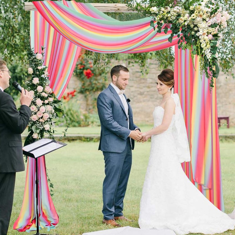 DUOBAO Rainbow Chiffon Wedding Arch Decor Kit - 2 Panels