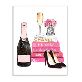 Stupell Industries Glam Pink Fashion Book Champagne Hells and Flowers Oversized Wall Plaque Art, Proudly Made in USA