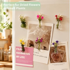 Magclingzy Mini Vase Magnets for Fridge,6 Pcs Cute Glass Magnetic Vases for Refrigerator Kitchen Locker Office
