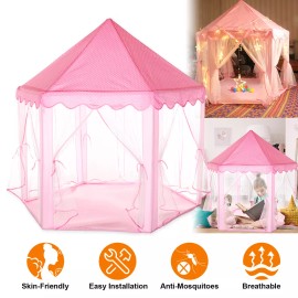 Girls Pink Princess Castle Tent – Kids Playhouse Indoor/Outdoor Play Tent Toy for Toddlers