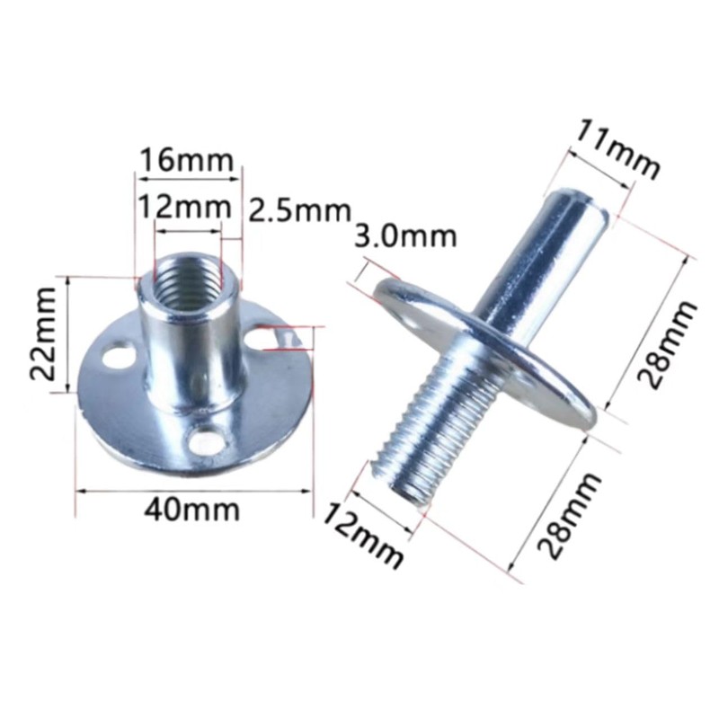 2 Sets M12 Metal Bedpost Connectors Screw-in T-nut Bedpost Connectors