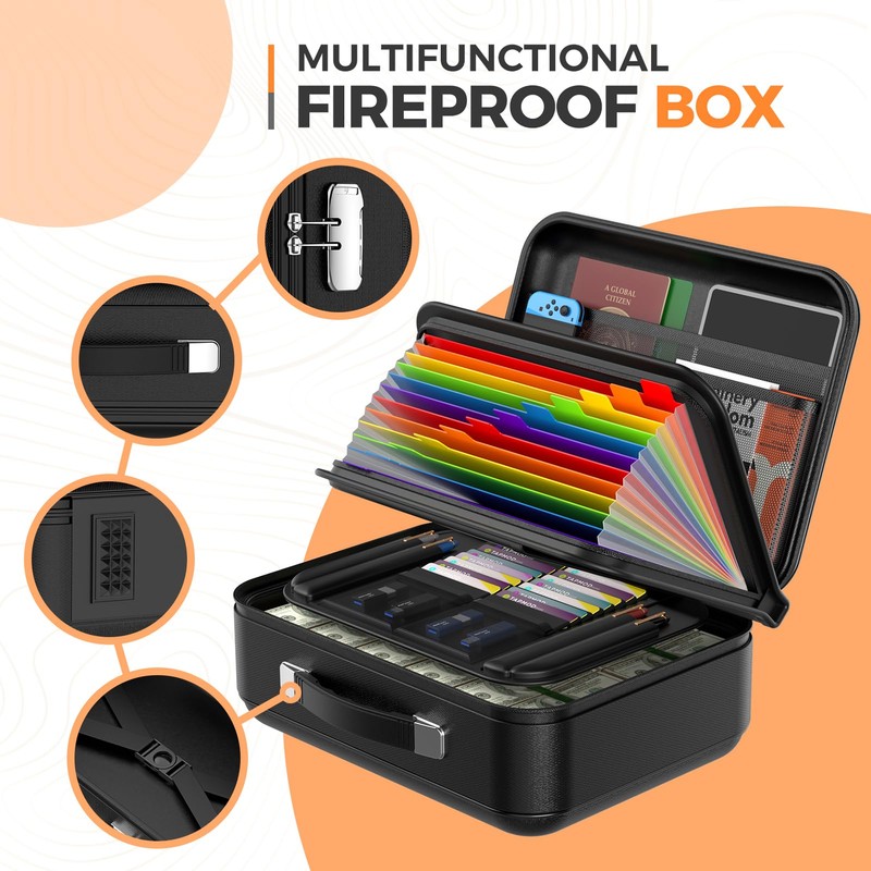 EDMUED Fireproof Document Box with Combination Lock - Fire &