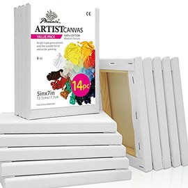 PHOENIX Stretched Canvas for Painting 5x7 Inch/14 Bulk Pack, 8 Oz Triple Primed 5/8 Inch Profile 100% Cotton White Blank Canvas, Small Framed Canvas for Oil Acrylic & Pouring Art