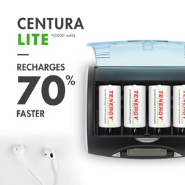 Tenergy Centura Lite 1.2V NiMH Rechargeable D Battery, 3000mAh Low Self Discharge D Cell Batteries, Pre-Charged D Size Battery, UL Certified, 4 Pack