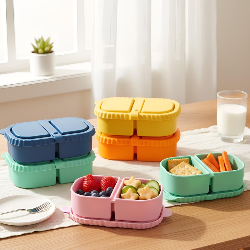 Kathfly 6 Pack Reusable 2-compartment Silicone Snack Containers with Lids