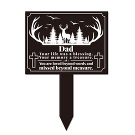 GLOBLELAND Rectangle Shaped Forest Deer Father Garden Stake Memorial Remembrance Plaque Stake for Cemetery Acrylic Grave Stake Waterproof Sympathy Garden Stake for Yard Grave Cemetery