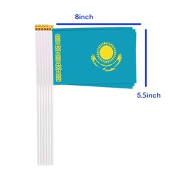 25 Packs Small Kazakhstan Flags on Handheld Stick，Miniature Kazakh Flag for Outside,4x6 Inch Mini Hand Held Banner with Golden Topper,Patriotic Decorations