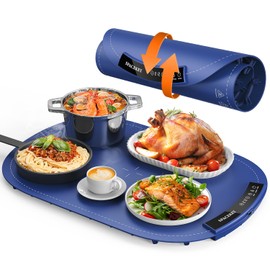 Warming Mat for Food - Roll Up Silicone Electric Warming Tray Full Surface Even Heating with 7 Temp Setting, 4 Hours Auto-Off, Raised Feet Protects Countertop, Food Warmers for Parties Buffet