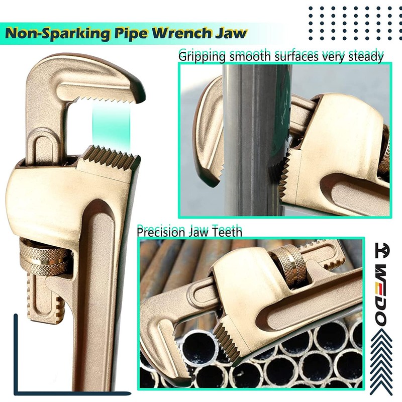 WEDO 8-inch Non-Sparking Pipe Wrench, Straight Pipe Wrenches Jaw Max