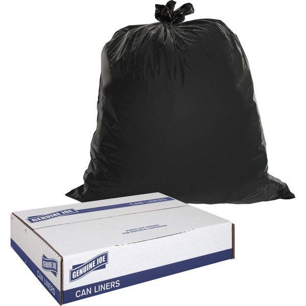 Genuine Joe GJO01535 Heavy Duty Low-Density Puncture Resistant Can Liner, 60 gallon Capacity, 56" Length x 39" Width x 1.50 mil Thickness, Black (Box of 50)