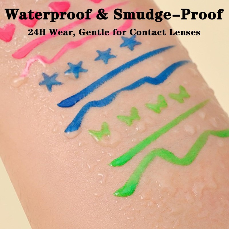 Matte Liquid Eyeliner, Neon Rainbow Colorful Eyeliner Pencil, Waterproof Long