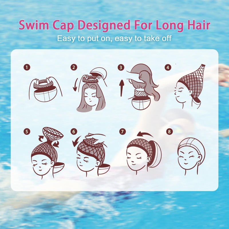 Women PU Coat Waterproof Fabric Hairnet Swim Cap Swim Hat