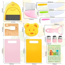 Suhctuptx Kids Knife Set for Real Cooking, Kids Kitchen Knives with Cutting Board Crinkle Cutters Cleaning Tools, Toddler Kitchen Toys Christmas Birthday Gifts for Girls Boy Age 2-10