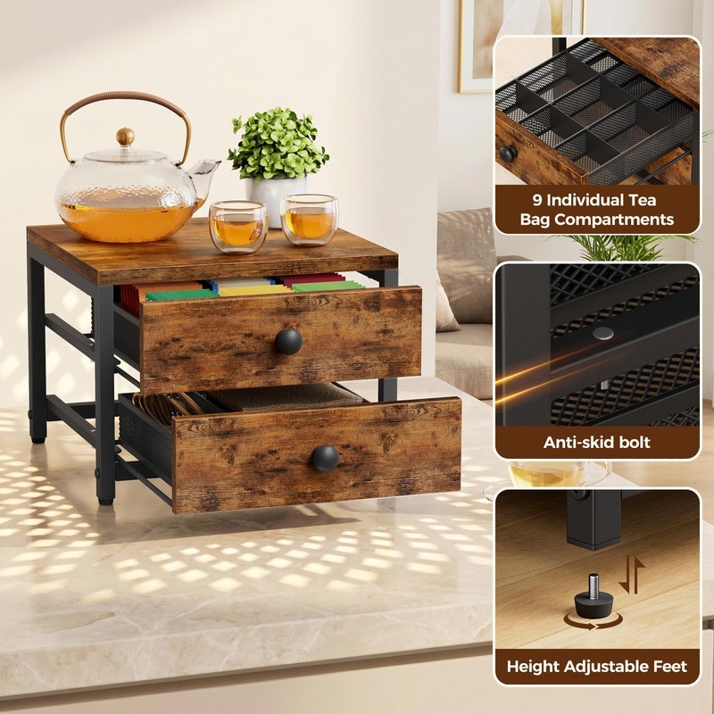 Plaviya 2-Drawer Tea Bag Organizer Box for Countertop