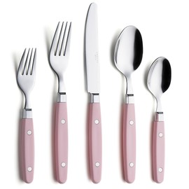 ANNOVA Silverware Set Stainless Steel Cutlery Color Handle With Rivet/Retro Flatware (Light Pink, 20 Pieces)